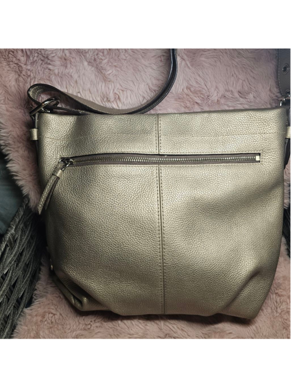 COACH Metallic Champagne Gold Pebbled Leather Hobo Shoulder Bag - Picture 2 of 8